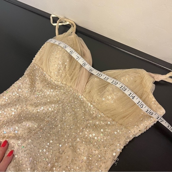 Teri Jon by Rickie Freeman heavily sequinned mermaid style gown, honey beige, 6 - Picture 7 of 16